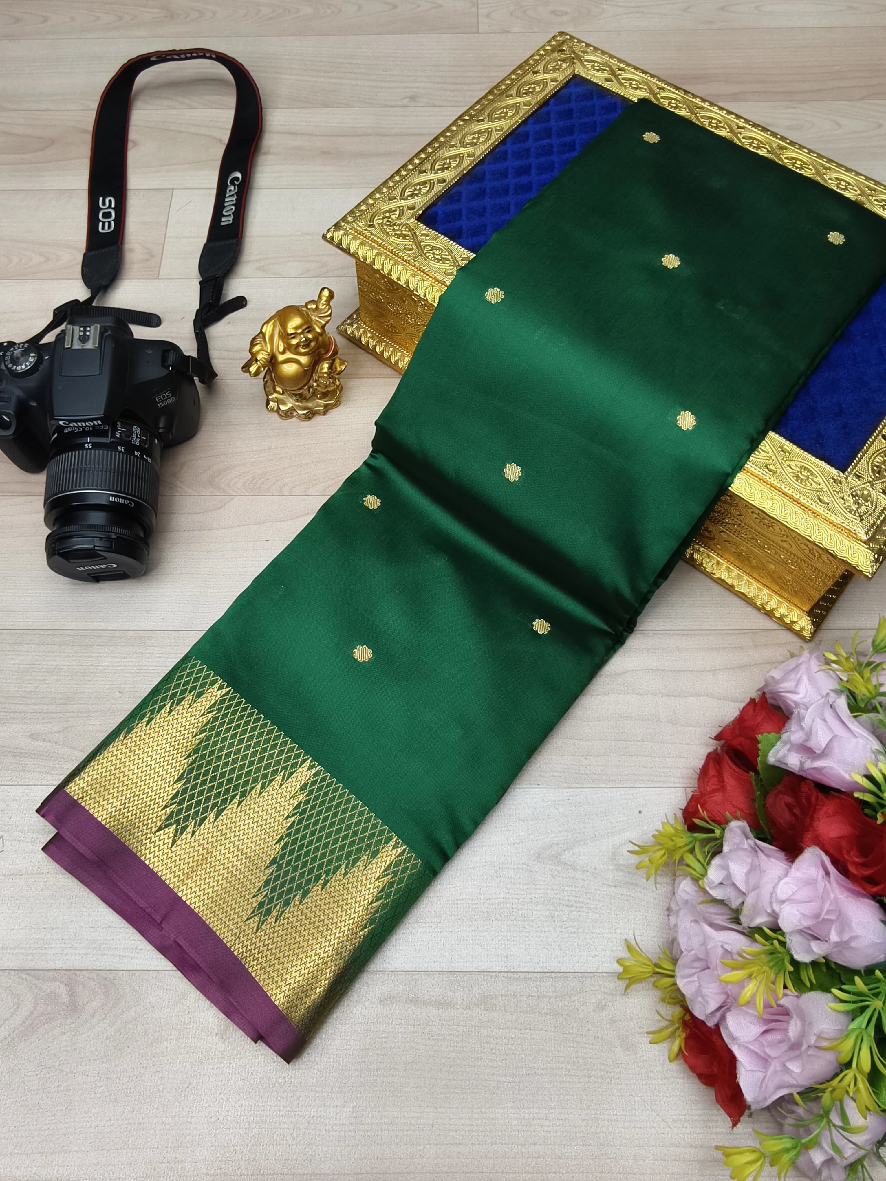 Maroon with Gold Buttas and Edges Soft Silk Saree